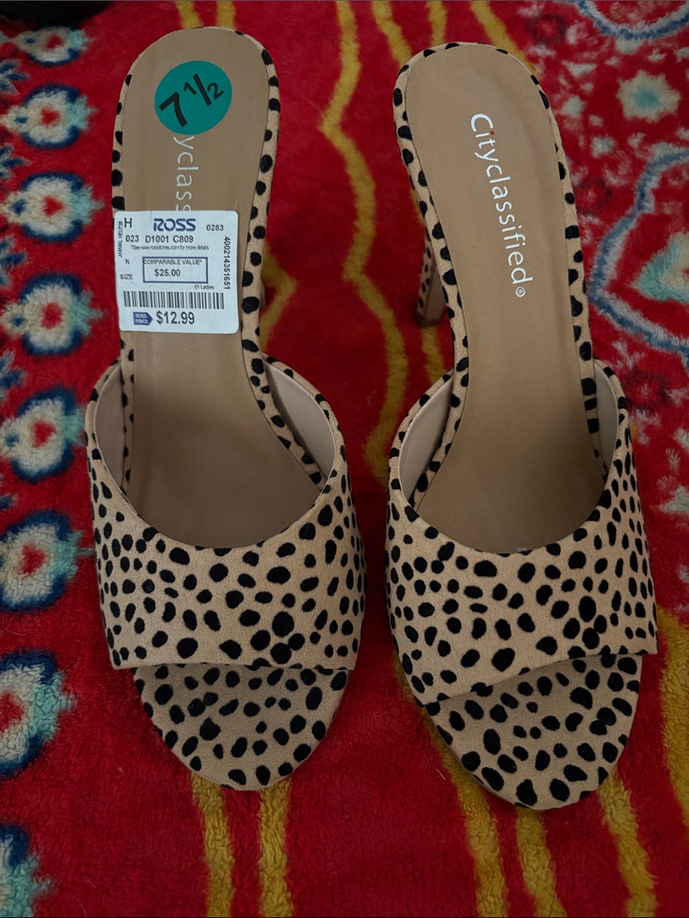 Cityclassified Beige & Black Spotted Slide Heels